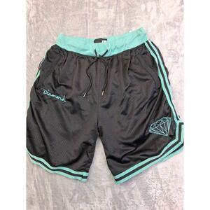 Diamond Supply Mens Sz L Jersey Style Mesh Black Tiffany Blue Basketball Shorts